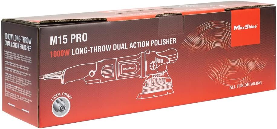 Maxshine M15 Pro Dual Action Polisher | 15mm Throw, 5" Backing Plate, 1000W, Black | Variable Speed, Ergonomic Grip, Low Vibration | For Car Detailing and Paint Correction