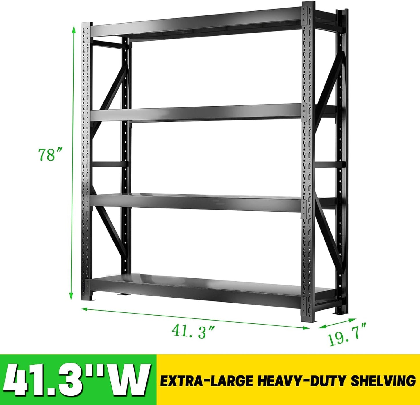 3000LBS Heavy Duty Storage Shelves,78''H Metal Garage Shelving, 4-Tier Adjustable Garage Organization Shelving Units, Industrial Shelving for Warehouse,Workshop- Classic Black