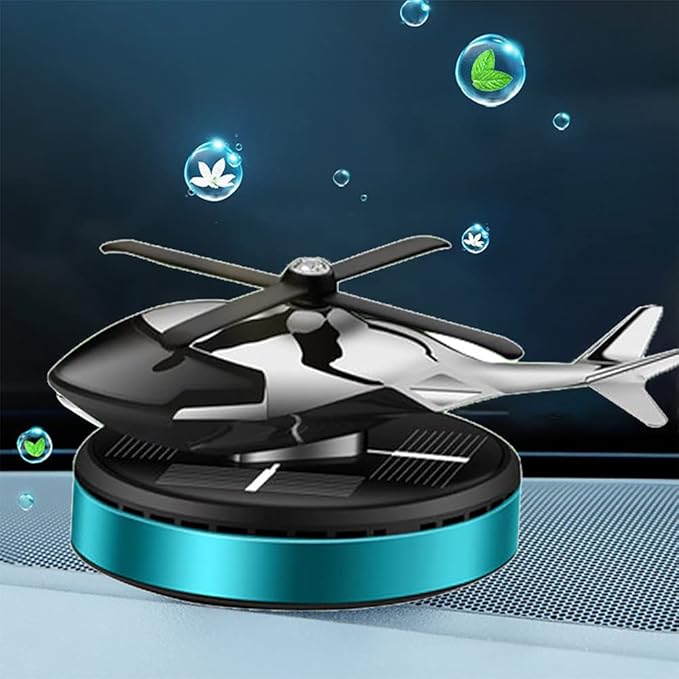Car Air Fresheners,Al Alloy Solar Powered Rotating Incense Helicopter Diffuser, Home and Car Décor Accessories (Blue)