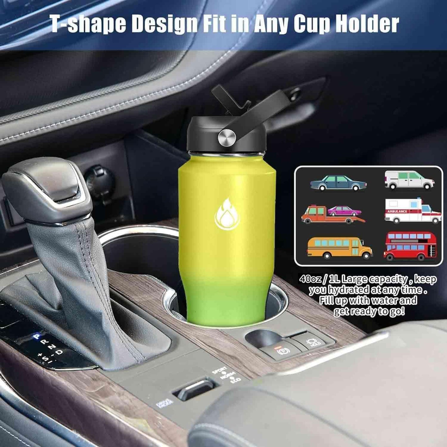 SENDESTAR 40oz Water Bottle Wide Mouth Stainless Steel Vacuum Insulated Double Wall with 2 Straw Lids Fit in Any Car Cup Holder