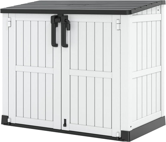 Outdoor Storage Shed 36 Cu. Ft. Resin Garden Horizontal Storage Large Capacity Weather Resistant Storage Box, Lockable Resin Waterproof Shed for Garbage Cans, Garden Tools