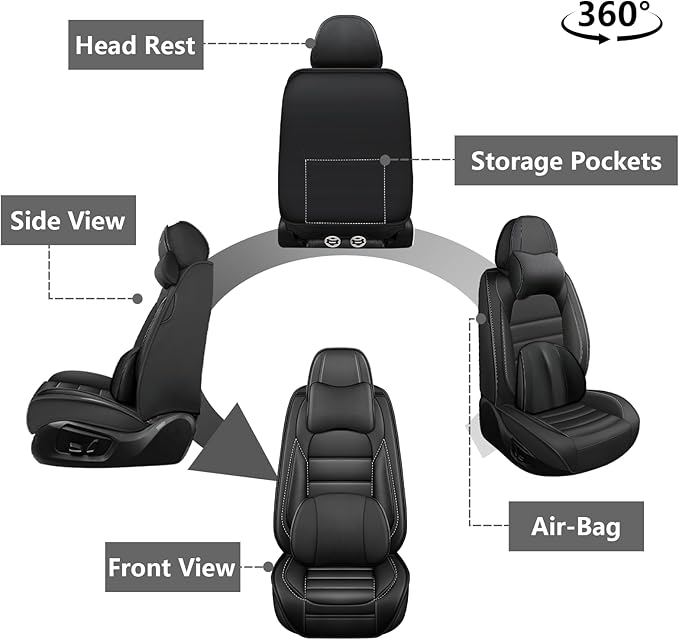 Car Seat Covers for GMC Sierra 1500/2500/3500 Denali SLT AT4 AT4X Base Seat Covers 2008-2025, Waterproof Premium Nappa Leather Seat Protectors(Luxury 2 Seats/Black)