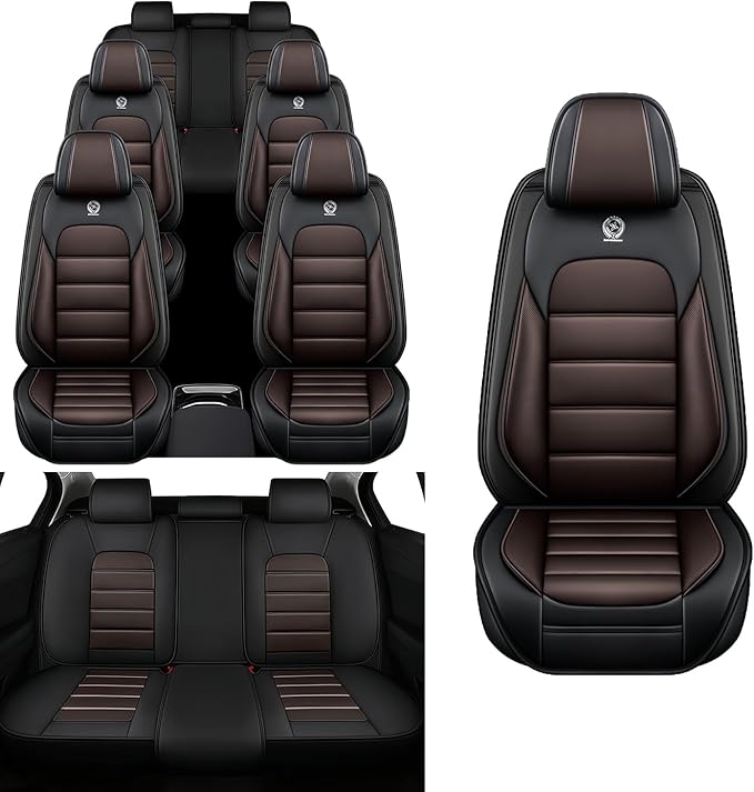 Car Seat Covers Fit for Toyota Highlander 2000-2025 | 7 Seat Car Seat Cover | No-Slip Waterproof Breathable Faux Leather Automotive Seat Covers Auto Interior Covers Coffee Brown,Full Set