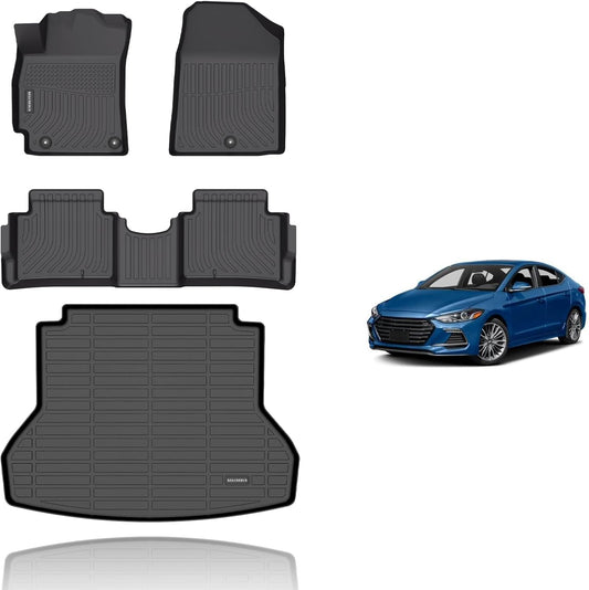 KELCSEECS® Floor Mats & Cargo Liner Custom for Elantra 2017-2020,All Weather Protection TPE Floor Liners Front& Rear Row Full Set Elantra Accessories Black