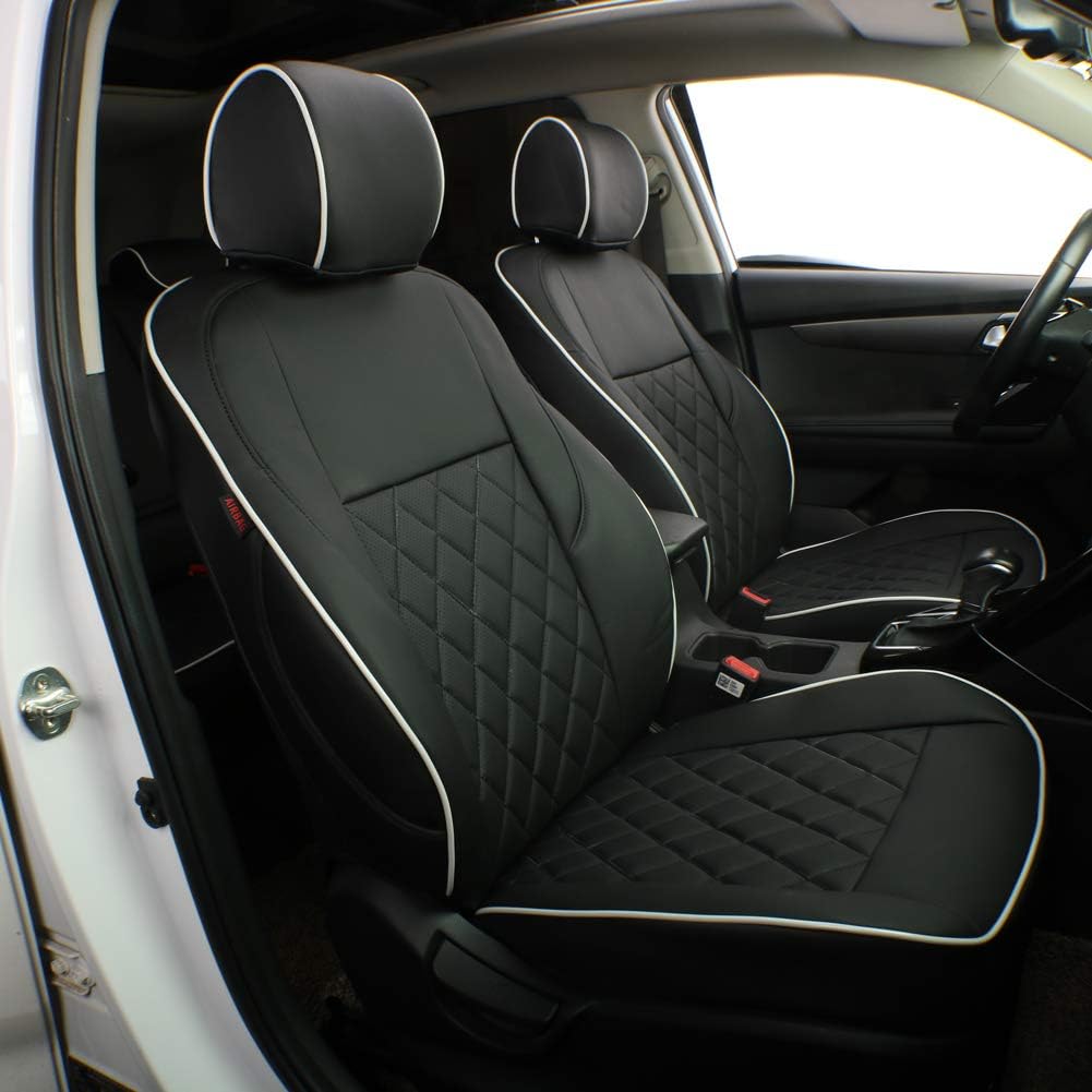 EKR Sportage Seat Covers Custom Fit for KIA Sportage EX,X-Line,SX,SX Prestige,X-pro,X-pro Prestige 2023 2024 2025 2026 Leather Car Seat Cover Full Set - Faux Leather(Black with White Piping)