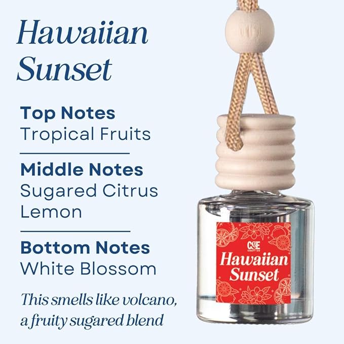 CANDECraftCo Car Air Hanging Fragrance Oil, Car Auto Freshener for Essential Oils, Scents Fragrance Aromatherapy Automobile Diffuser, Long Lasting (Hawaiian Sunset)