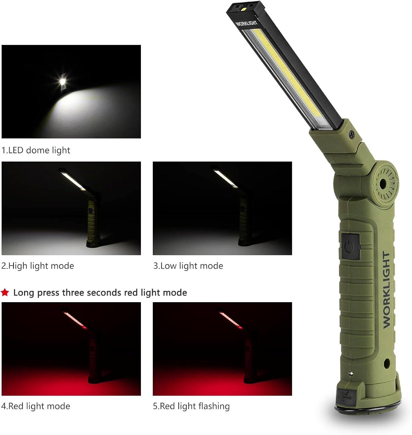 3 Pack Rechargeable LED Work Lights with Magnetic Base and 360° Rotation, 5 Modes for BBQ, Camping, Reading, and Car Repair