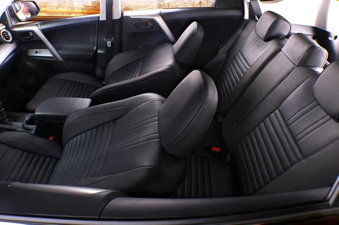 EKR Rav4 Seat Covers Custom Fit for Toyota Rav4 XLE,Platinum,Limited 2013-2018 & SE 2016-2018, Leather Truck Seat Cover Full Set for SUV,Faux Leather(Black)