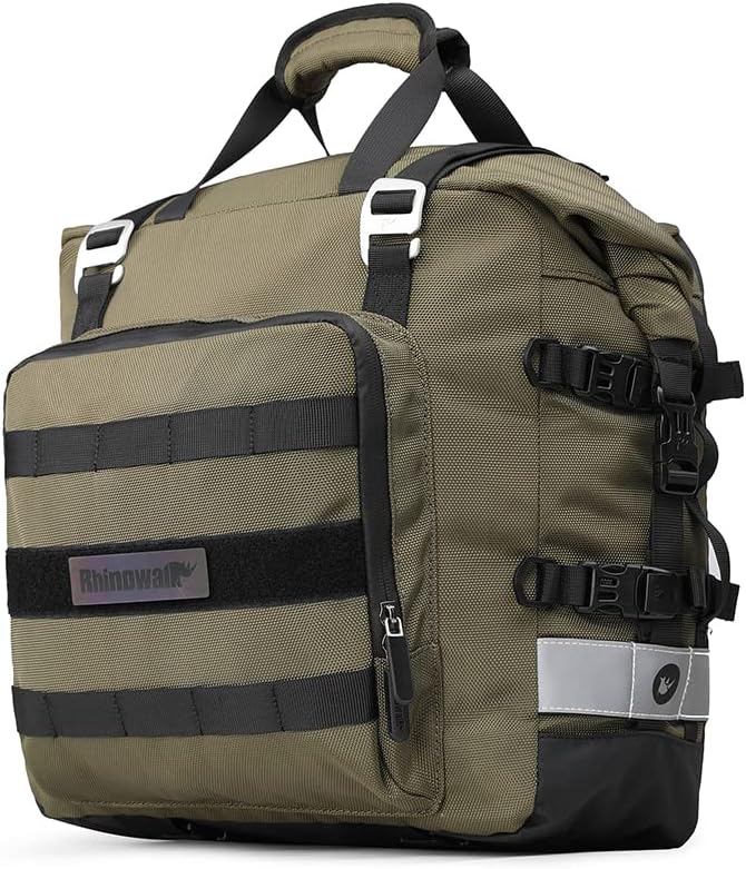 Rhinowalk Motorcycle Saddlebag Waterproof Motor Luggage Pack Quick Release Motorbike Side Bag 20L Fits Most Adventure and Sports Bike Motorcycle Racks(Green, 1 Pack)