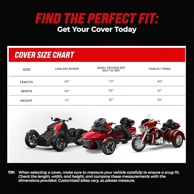 Badass Moto Can Am Ryker Cover Fits 600/900 Rally Sport Trike Three Wheeler. Heavy Duty. Won't Wimp Out. Fits Can-Am Ryker Motorcycle Accessories Waterproof Outdoor Storage
