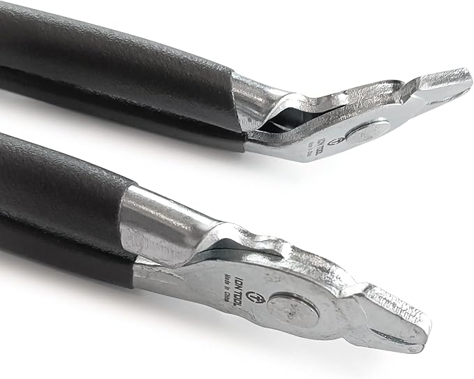 Hog Ring Pliers 2 Piece Set, Straight & 45° Bent, Steel with Cushion Non-Slip Grips - For Upholstery, Sausage, Bagging, Bungee Cords, & Fencing