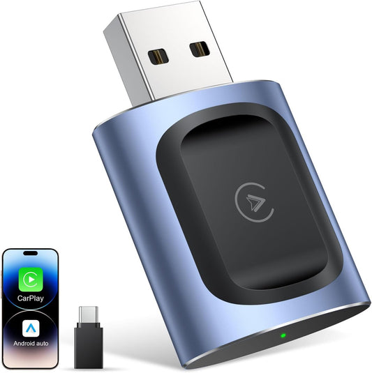 AuroraLink Wireless Carplay & Android Auto Adapter 2-in-1 Stable & No Delay Carplay Wireless Adapter Convert Wired to Wireless Car Play Dongle for iOS 10+/Android 11+ (Blue)