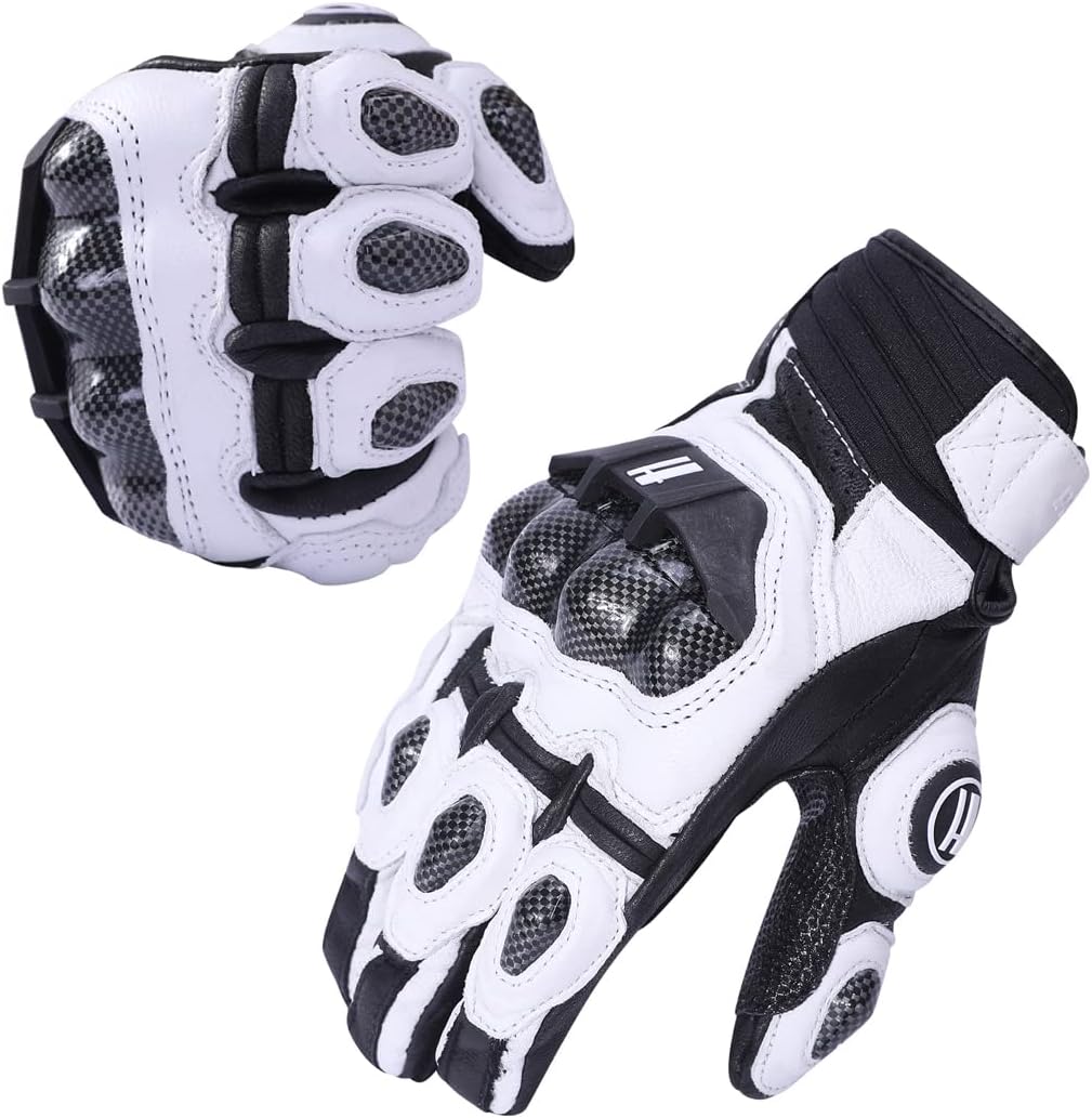 Harssidanzar Breathable Leather Motorcycle Gloves Touchscreen for Men Women KM046