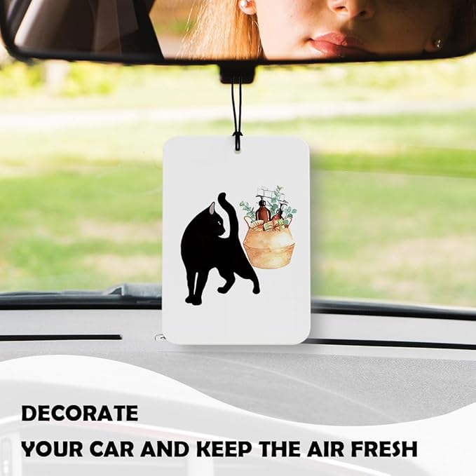 Funny Black Cat Bathroom Car Air Freshener 4 Pcs, Cat Mom Lady Lovers Gifts Air Freshener Hanging Decor for Cars Closet Drawer Books Bathroom Washroom Toilet Restroom