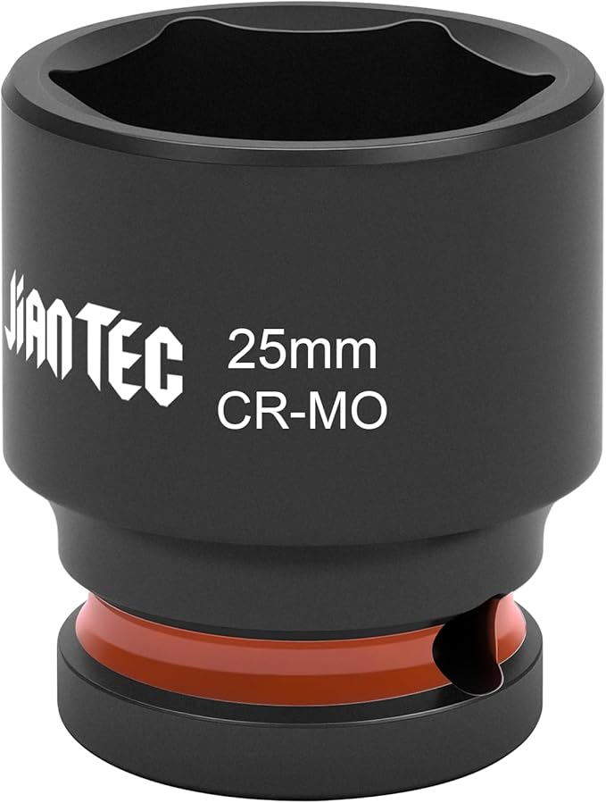 1/2 Inch Drive - 25mm Shallow Impact Socket with Anti-Rounding 6 Point Design, Heat-Treated Cr-Mo Steel, Automotive, Truck Maintenance, Heavy Equipment Repair