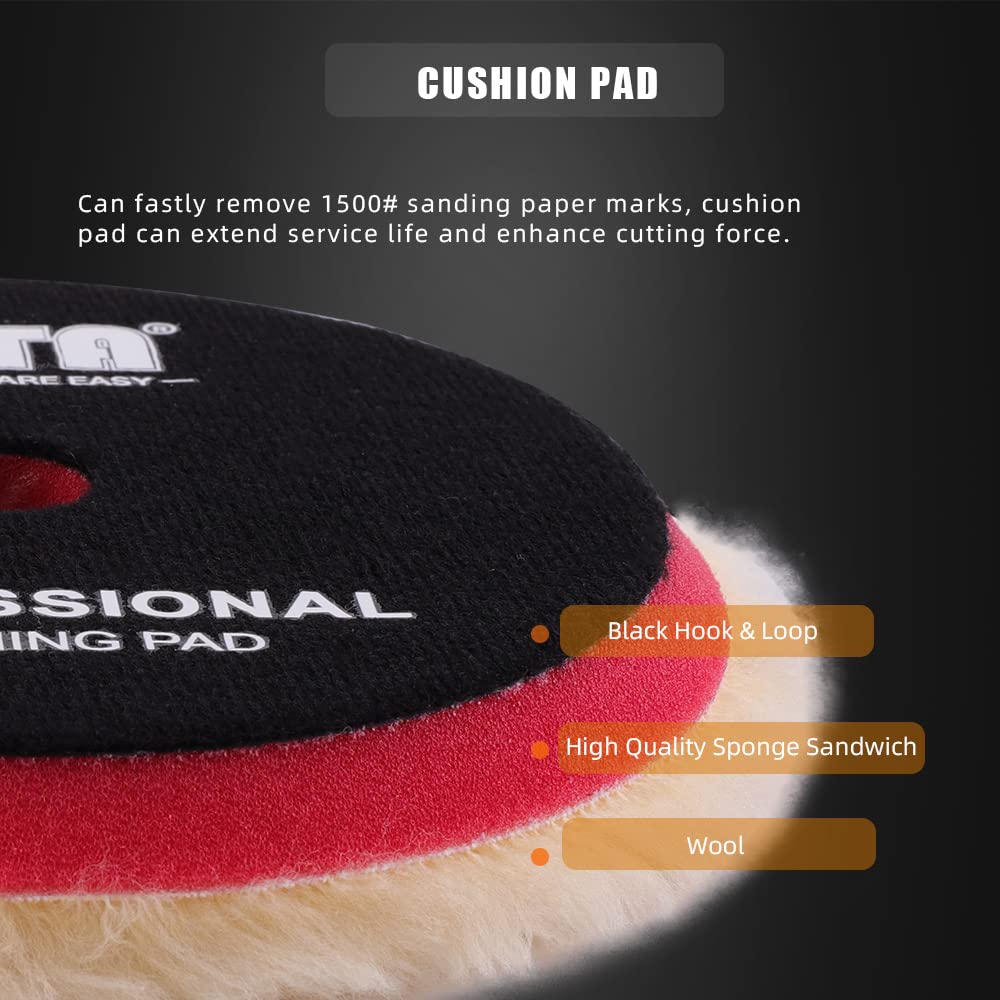 SPTA Wool Polishing Pads, 2Pcs 6 Inch (150mm) Wool Cutting Pad, Yellow Wool Buffing and Polishing Pad Set, Wool Buffing Wheel for Medium Cut for 6 Inch Car Polisher Polishing, Buffing and Cutting