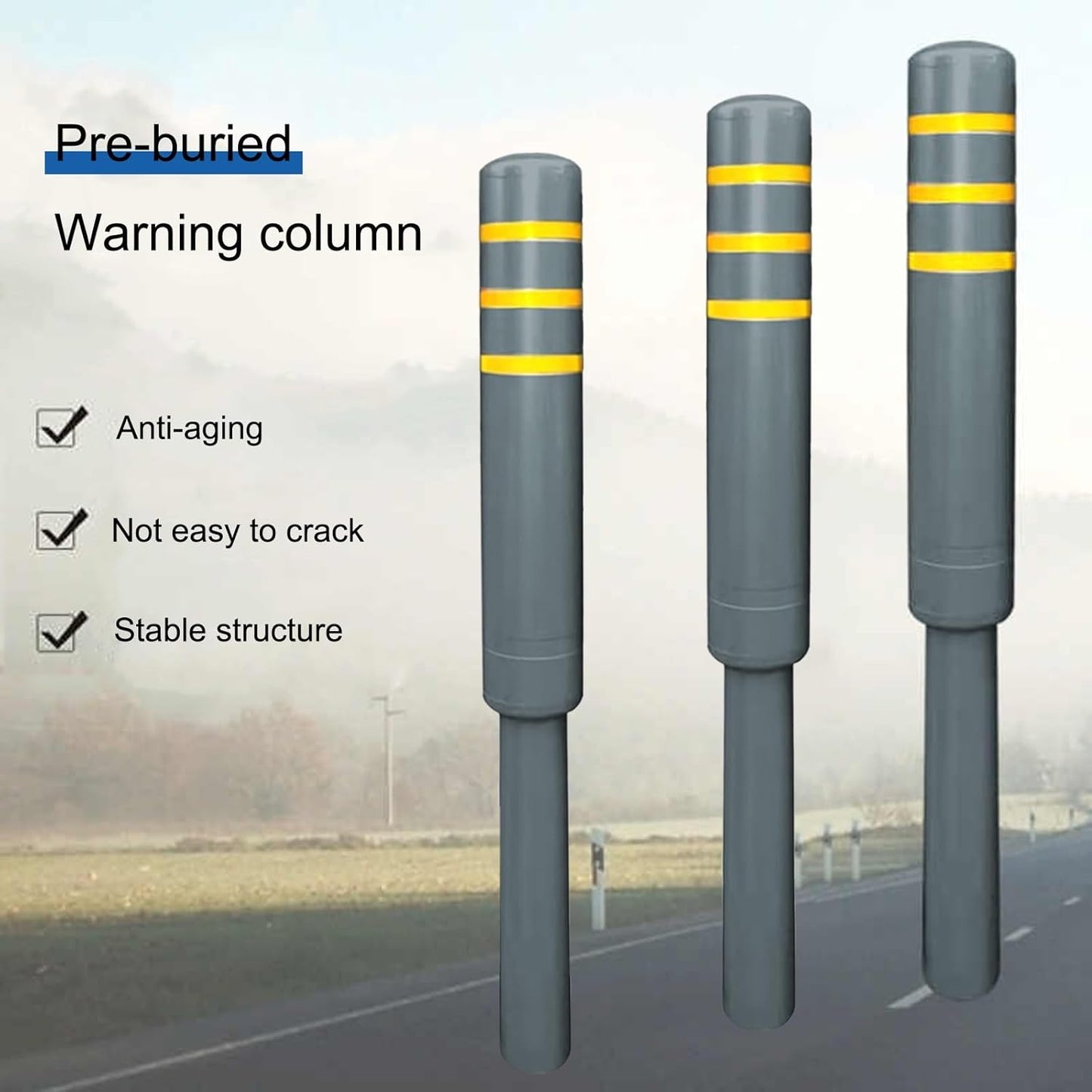 Metal Safety Bollard, Car Parking Protection Posts, Personal Garage Driveway Barrier, Crash Column Safety Warning Column, for Traffic Control(Gray (4PCS))