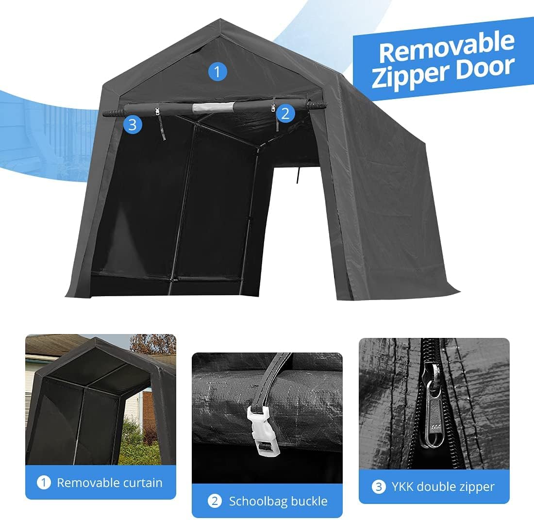 ADVANCE OUTDOOR 7x12 ft 2 Roll up Doors & Vents Outdoor Portable Storage Shelter Garage Tent Carport for Motorcycle ATV with Heavy Duty Metal Frame and Anti-UV Snow Resistant Waterproof Cover, Gray