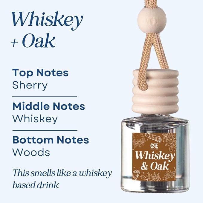 CANDECraftCo Car Air Hanging Fragrance Oil, Car Auto Freshener for Essential Oils, Scents Fragrance Aromatherapy Automobile Diffuser, Long Lasting (Whiskey & Oak)