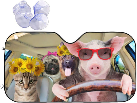 Car Windshield Sunshade Front Window Sunflower Pig Dog cat Drive Sun Visor Protector Foldable Shield Cover for Truck SUV