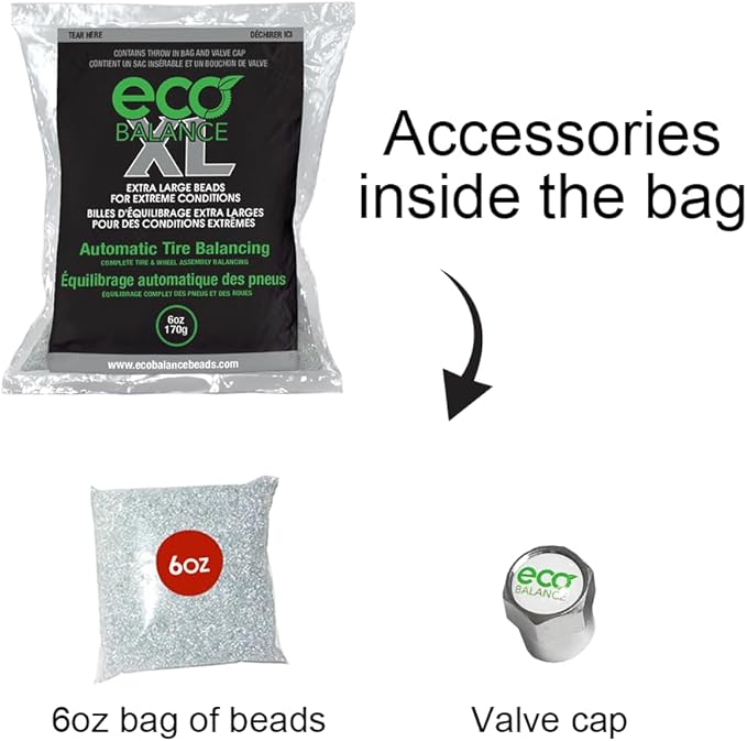 ECO Balance 06-ECOXL12 ECO XL Extreme Condition Tire/Wheel Balancing Beads - Off-Road Vehicles, Light Duty Truck Tires, (12) 6oz Balance Bead Bags, (12) Valve Caps