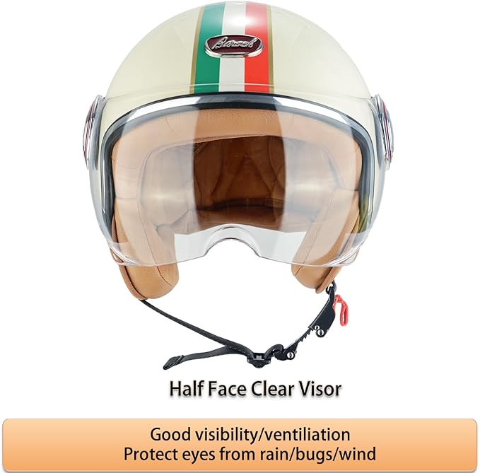 Open Face Motorcycle Helmet for Adults,DOT Approved - Moped Half Vespa Retro Helmet with Anti-Scratch Visor for Men and Women