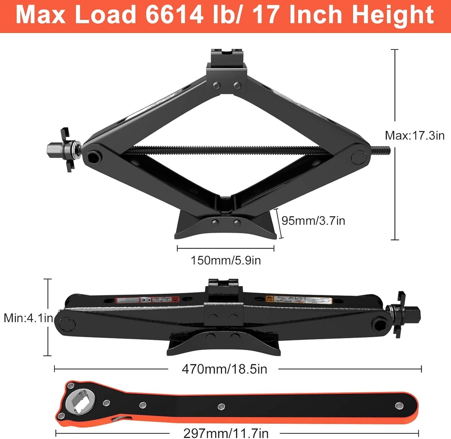 IMAYCC Scissor Jack, Portable Car Jack Kit 6614 lbs (3 Ton), Universal Tire Change Kit for Auto/SUV/MPV - Tire Jack Max 17 Inch