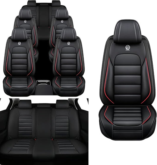 Car Seat Covers Fit for Toyota Highlander 2000-2025 | 7 Seat Car Seat Cover | No-Slip Waterproof Breathable Faux Leather Automotive Seat Covers Auto Interior Covers Black Red,Full Set
