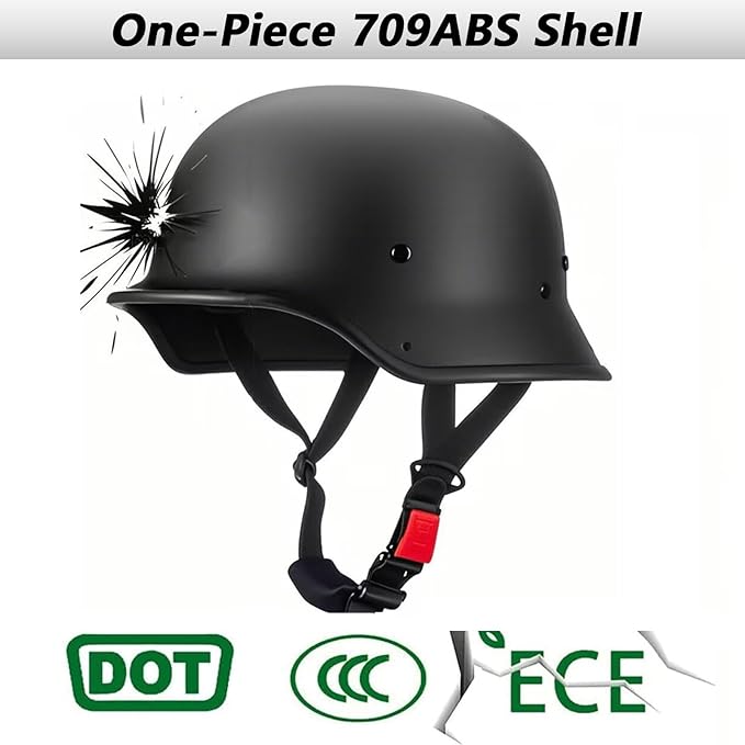 German Motorcycle Helmet DOT Approved Open Face Motorcycle Helmet Lightweight Low Profile Open Face Half Face Helmet Adult Men Women Vintage German Style Half Face Skull Cap Helmets,M-XXL