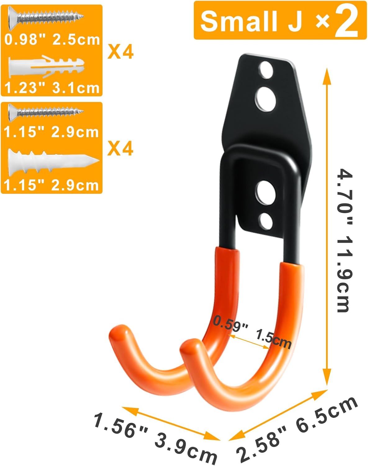 KURUI Heavy Duty Garage Hooks for Hanging, 2 Pack Metal Garage Organization Hooks, Garage Storage Hooks for Ladder Extension Cord Cable, Wall Mount Small Utility Hooks, Garden Tool Organizer/Hanger