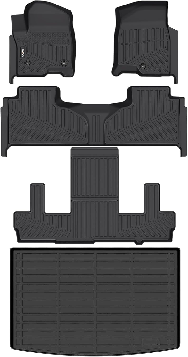 GINOWY-Floor Mats & Cargo Liner for Chevy Suburban/GMC Yukon XL 2021-2024 2025 7 Seats Bucket Seat, TPE All Weather Protection Car Mats, Custom Non-Slip Trunk Mat Suburban Accessories Black