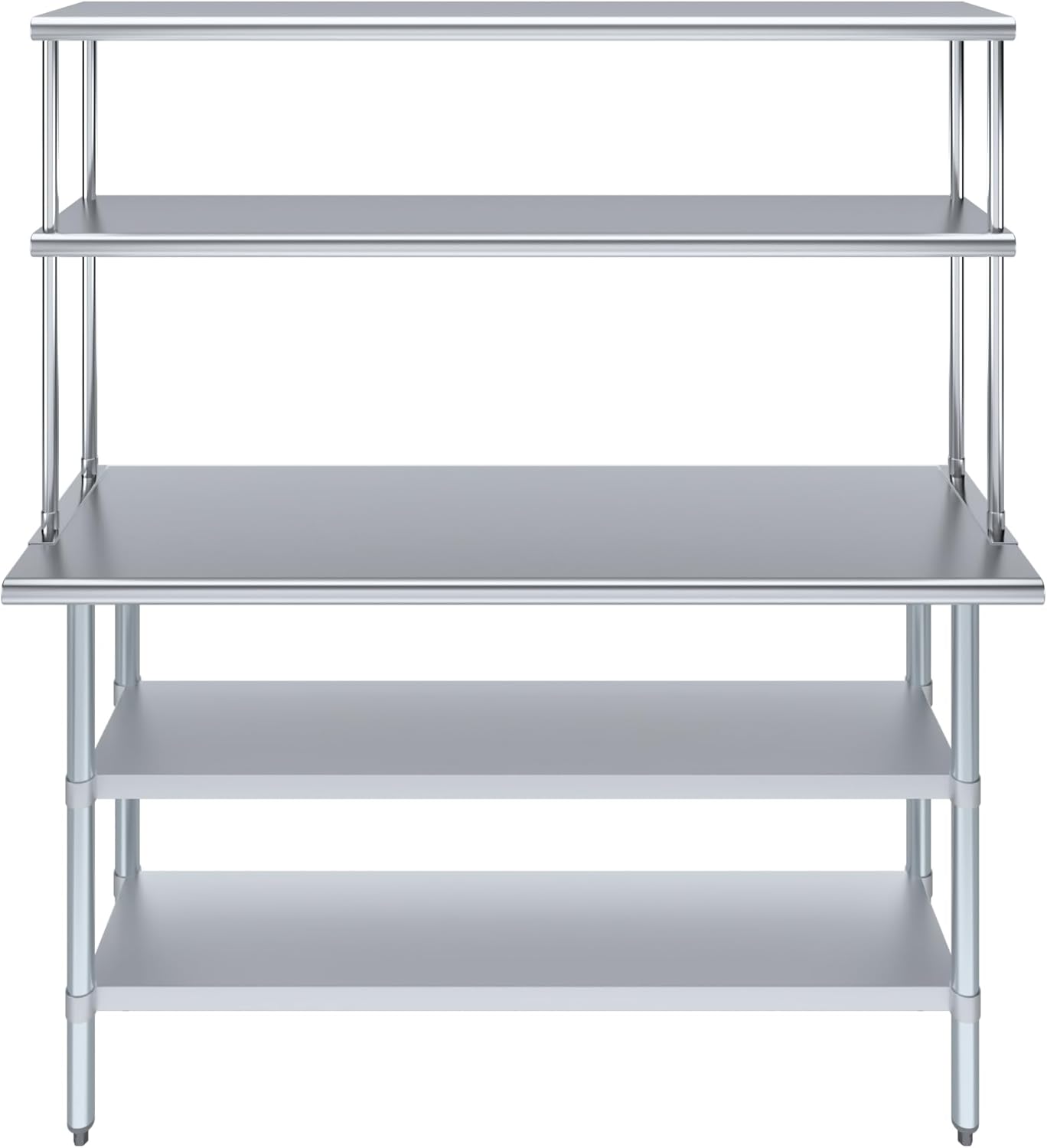 Amgood Stainless Steel Work Table with 2 Shelves | Metal Kitchen Prep Table & Shelving Combo (18" x 60" Table with 2 Shelves + 12" Overshelf)