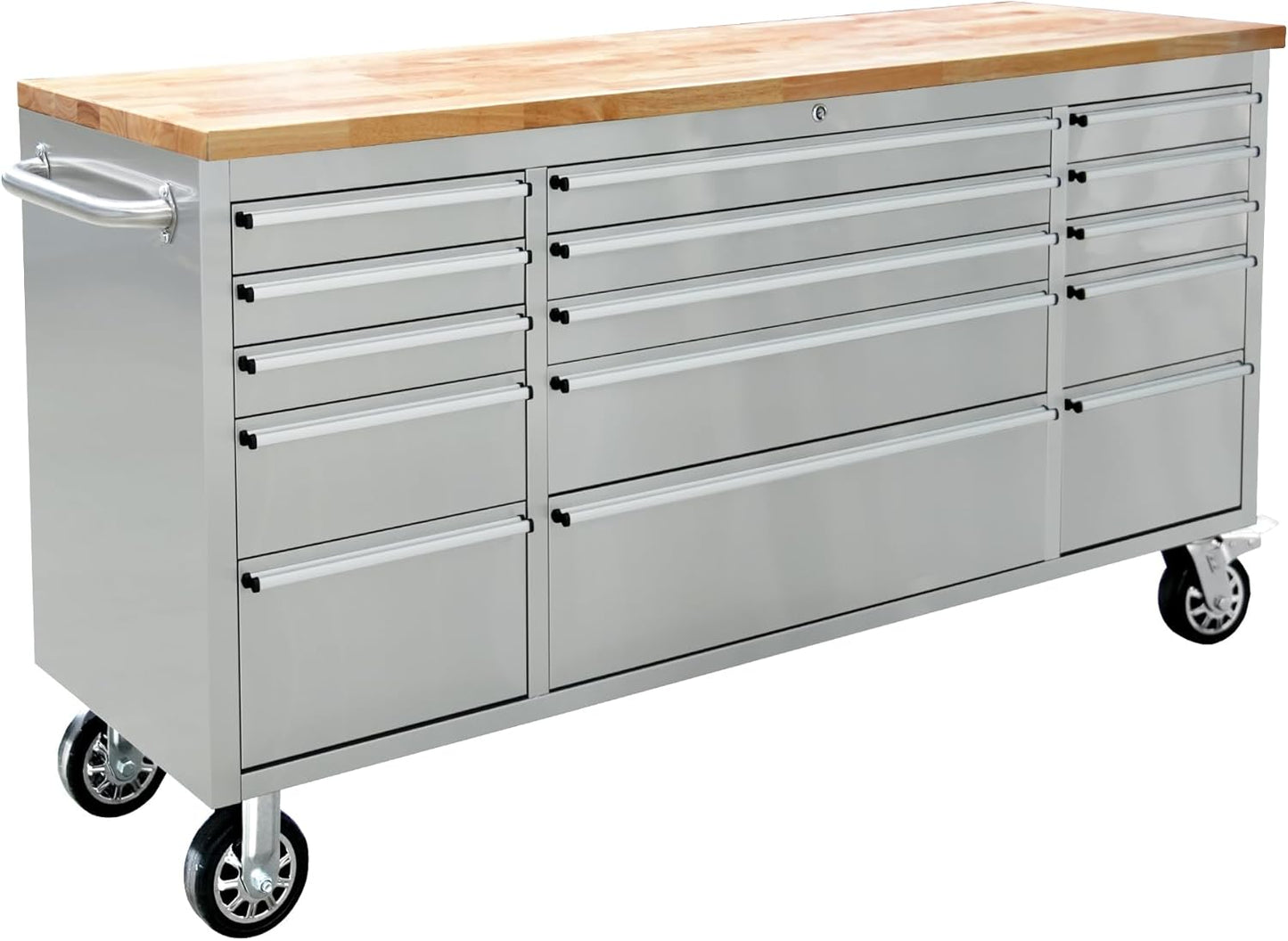 CT Copper Tailor 72-inch Rolling Tool Chest with 15 Drawers and Wheels, Mobile Garage Workbench, Large Tool Box Storage Tool Cabinet with Wood Top for Workshop,Stainless Steel