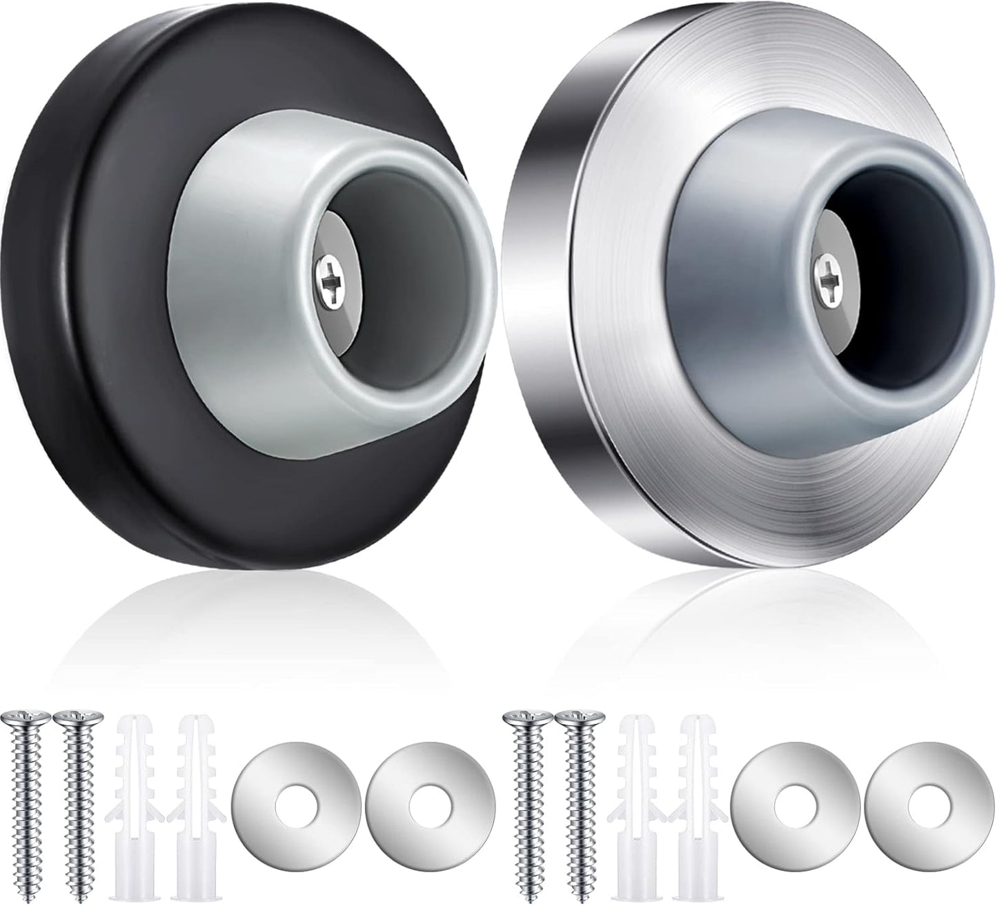 Blulu Concave Wall Door Stopper Door Bumper Stainless Steel Wall Protector Flush Bumper with Grey Rubber Concave Knob Cover Stopper(Silver, Black,2 Pieces)