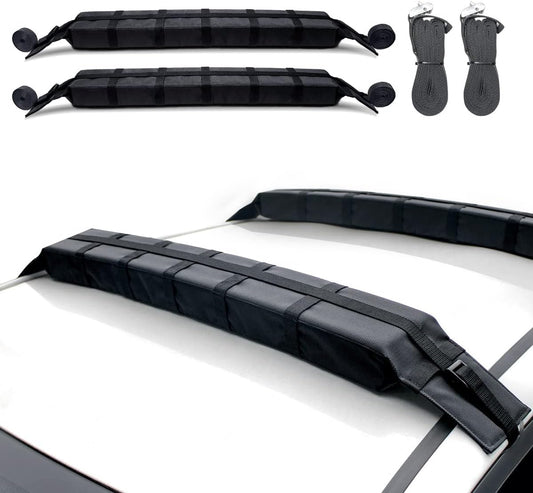 Kayak Roof Rack Pads Universal Car Soft Roof Rack for Canoe/Surfboard/Paddle Board/SUP/Snow Board with Adjustable & Steady Tie-Down Straps and Storage Bag (Dark Black)
