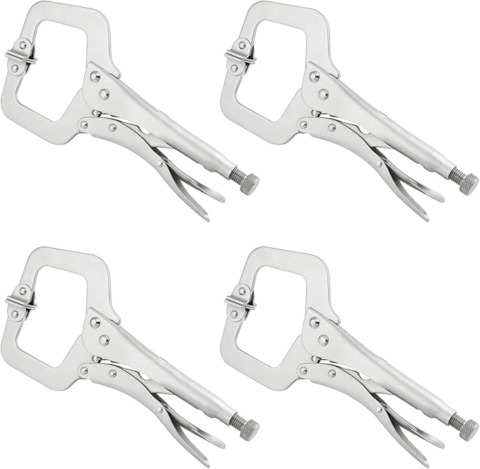 4 Pack 11 Inch C Clamp Locking Pliers,Locking C Clamp, Adjustable Nickel Plated C Pliers For Wood Working, Welding, Electrician Maintenance and more, by GENHAKON