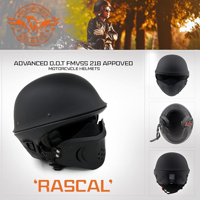 Milwaukee Helmets Open Face 3/4 Motorcycle Biker Rider Helmets MPH98XX - Large