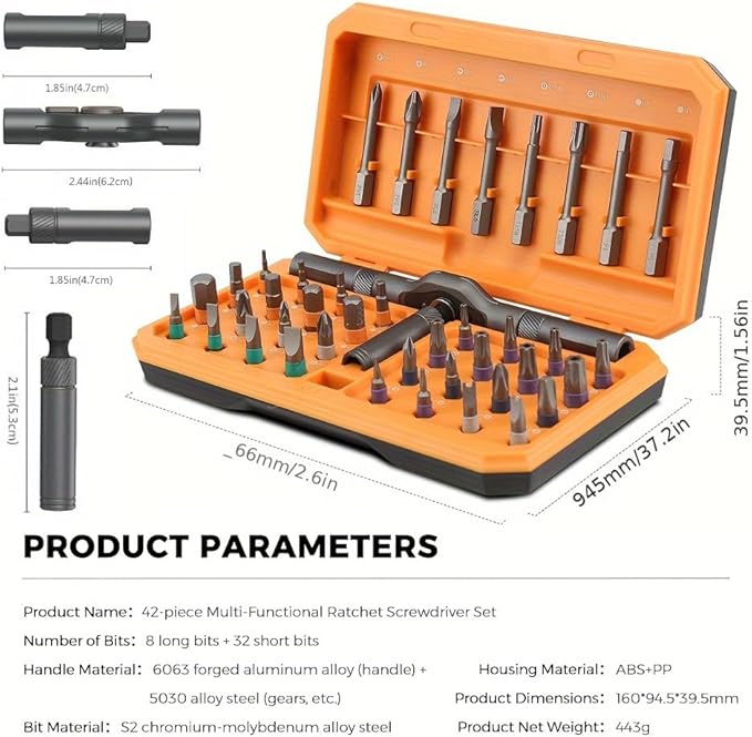 2025 Upgrade 42 in 1 Magnetic Screwdriver Set – Innovative Ratchet Design, Switchable Handle & S2 Steel Bits for Home Repairs, DIY Projects, and Electronic Fixes