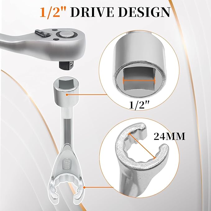9Pcs Common Rail Injection Fuel Line Socket Set, 1/2" Dr 12mm 14mm 16mm 17mm 18mm 19mm 21mm 22mm 24mm 12 Point Injector Fuel Line Socket, Injection Line Flare Nut Wrench Set