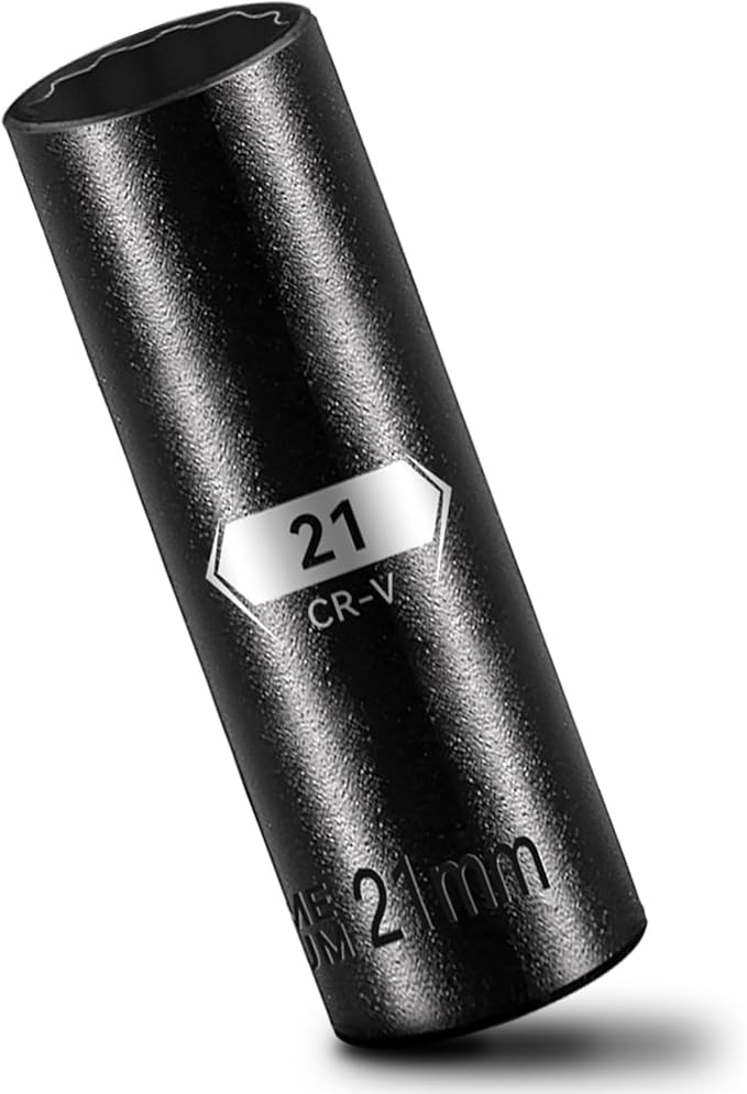 BLACKROBOT 21 mm 12-Point Deep Impact Socket, 1/2 Inch Drive, Metric, Cr-V Steel With Black Manganese Phosphate Coating