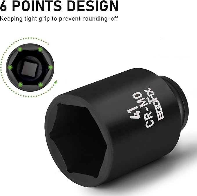 1/2" Drive Deep Impact Socket, 41mm Metric Socket, CR-MO 6 Point for Easy Removal of Axle Nut