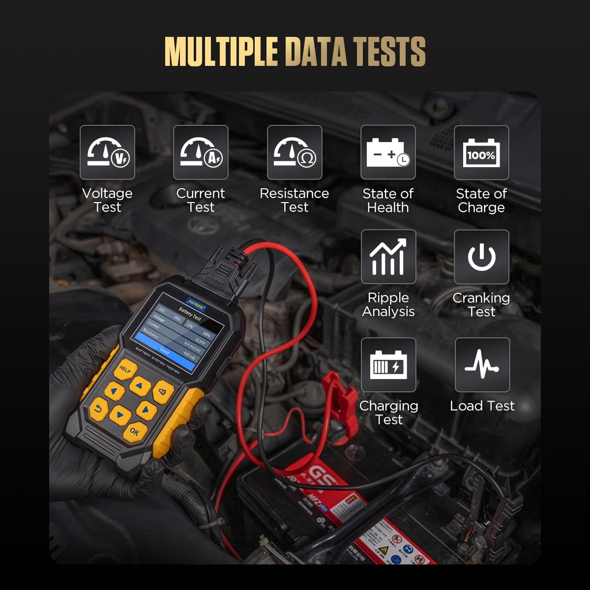 Automotive Battery Load Tester 12V/24V 100-2400 CCA Car Battery Analyzer Charging Cranking System Tester for Heavy Duty Trucks Motorcycle ATV SUV Boat Yacht