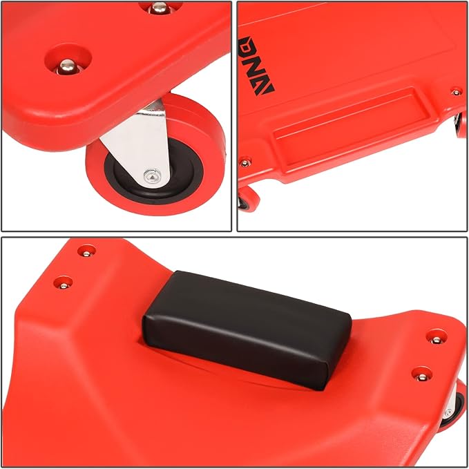 DNA MOTORING 36" L X 17" W x 4.25" H Vehicle Repair Low Profile Automotive Creeper w/Padded Headrest, Red, TOOLS-00201