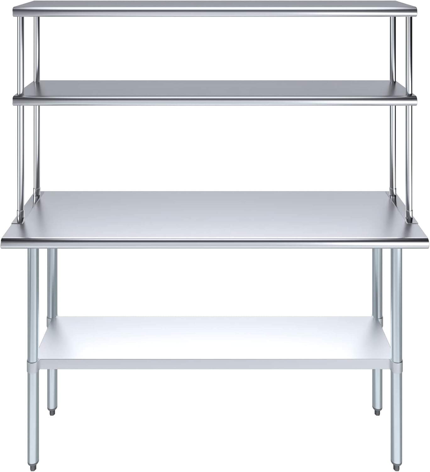 Amgood Stainless Steel Work Table Double Tier Overshelf | Metal Kitchen Prep Table & Shelving Combo (18" x 60" Work Table + 12" Overshelf)