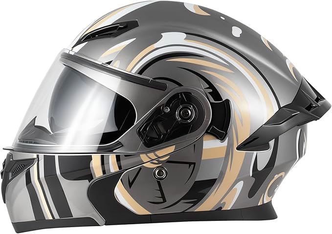 Spark Adult Flip-Up Motorcycle Helmets - DOT Certified Full Face Helmet with Dual Visor & Quick-Release Buckle, Lightweight ABS for Commuting and Touring