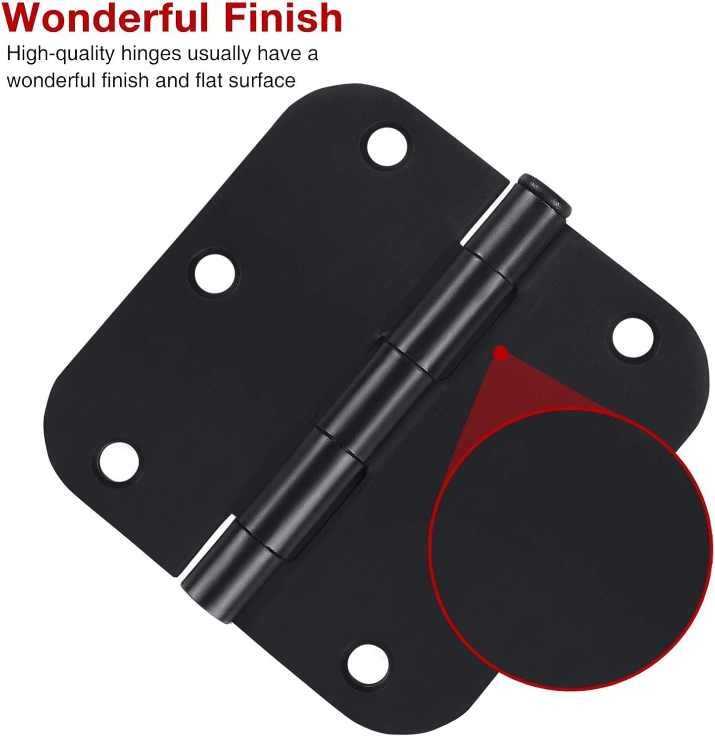 42 Pack Matte Black Door Hinges 3.5 Inch 5/8" Radius, Interior 3 1/2" Bi-fold Table Closet Rounded Hinge for Doors,Furniture,Farm,Book Shelf,Gate,Bed Room,Entryway,Patio,Playhouse,Kit