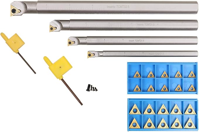 Accusize Industrial Tools 3/8, 1/2, 5/8 & 3/4 inch, 31 Pc Right Hand Stucr Indexable Boring Bar Set Including 20 Pc Tcmt Inserts, P252-S412