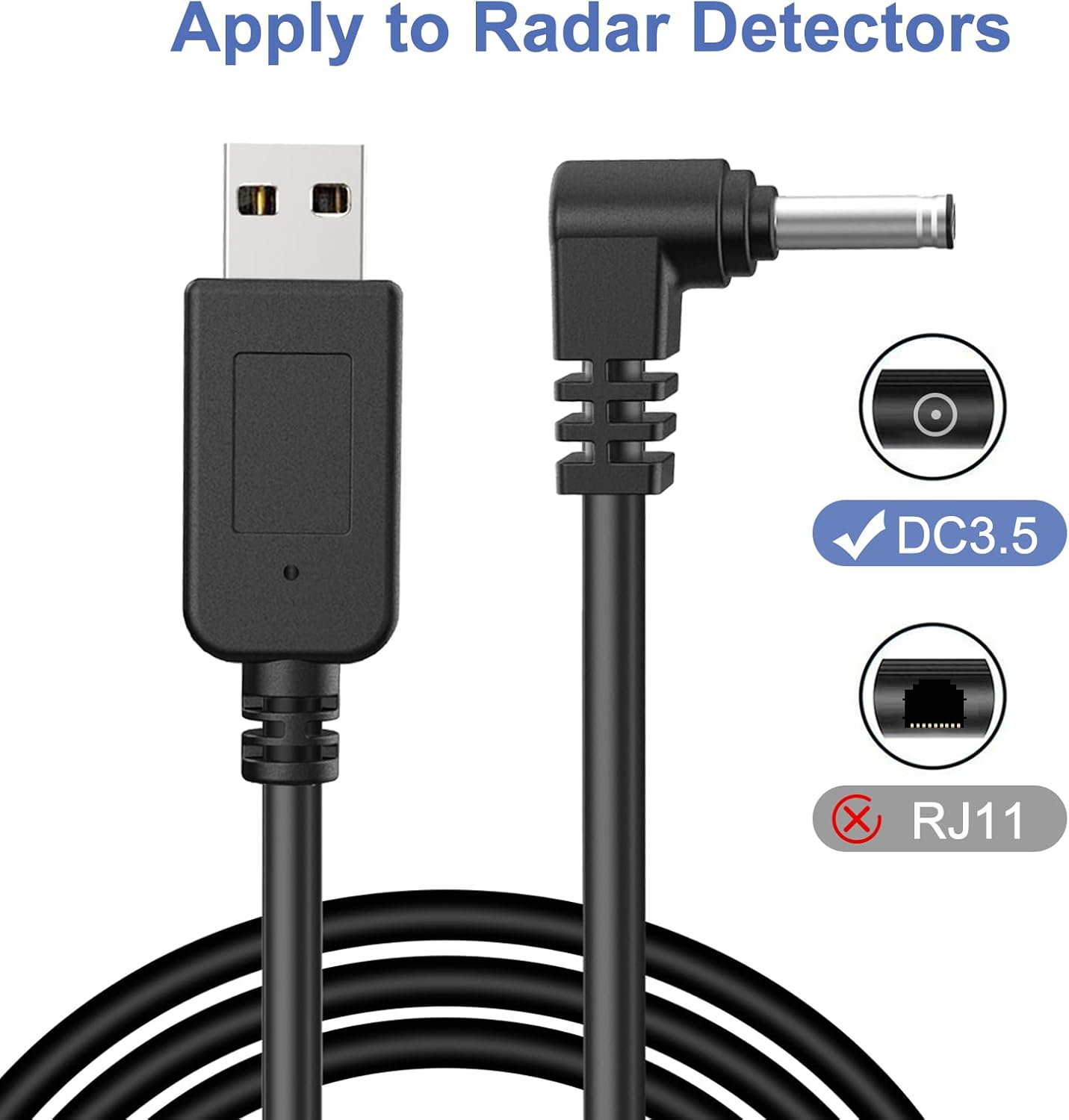 Radar Detector Power Cable, USB to RJ11 DC3.5 Cable,Replacement Radar Detectors Power Cable,for Escort Unide Radenso XP Beltronics Cob'r'a Whistler Radar Detector (DC3.5-9.84FT)