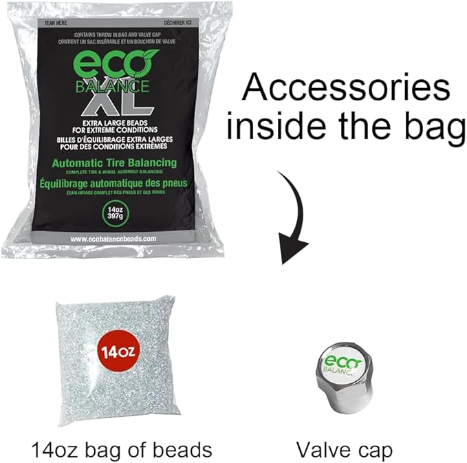 ECO Balance 14-ECOXL12 ECO XL Extreme Condition Tire/Wheel Balancing Beads - Off-Road Vehicles, Light Duty Truck Tires, (12) 14oz Balance Bead Bags, (12) Valve Caps