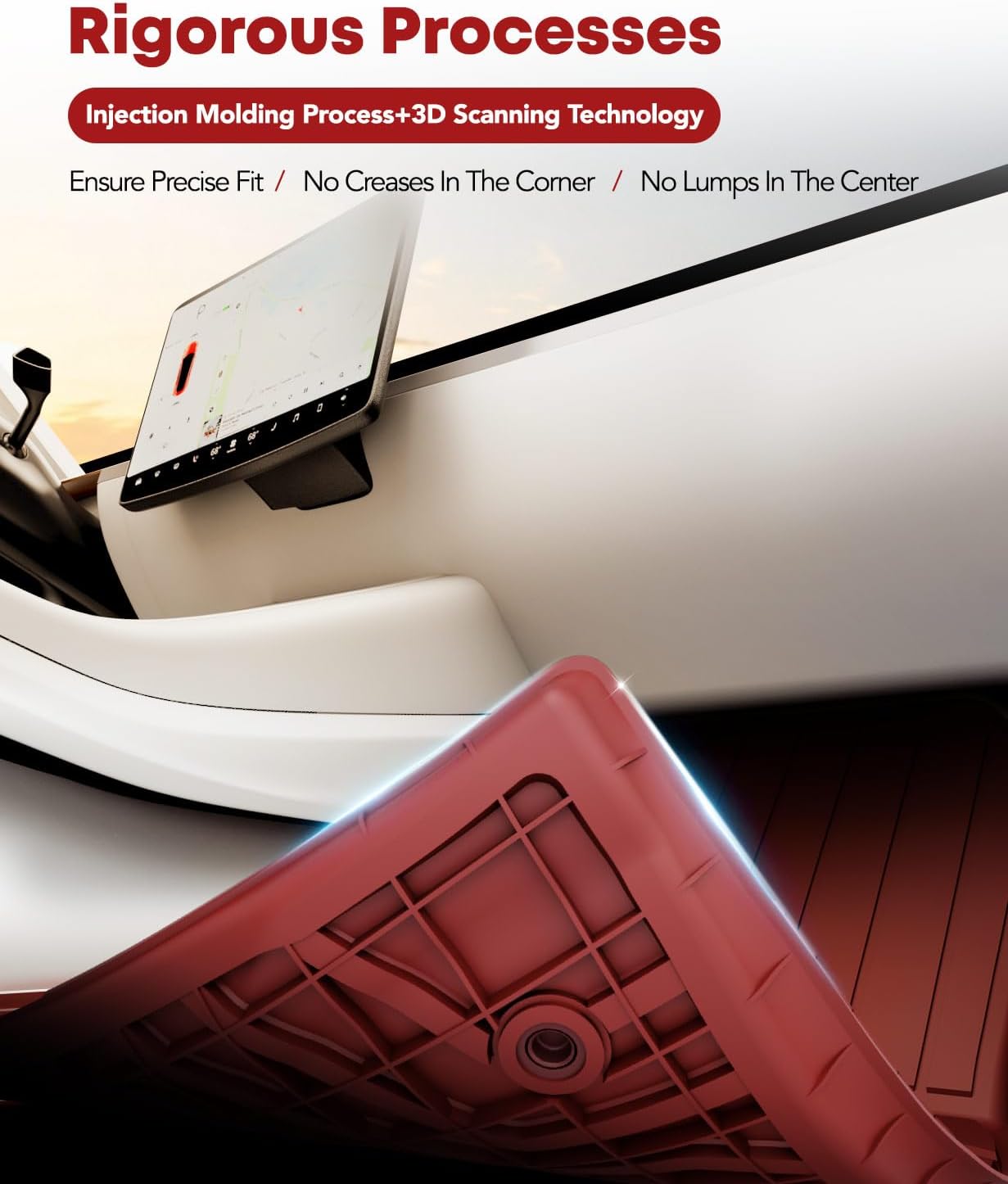 YHTAUTO Custom Fit Red Car Floor Mats for Tesla Model Y 2025-2020 5 Seater, All Weather TPE Car Mats Carpet, Front Rear Trunk Cargo Storage Liner Mats, Anti-Slip Waterproof, Set of 6